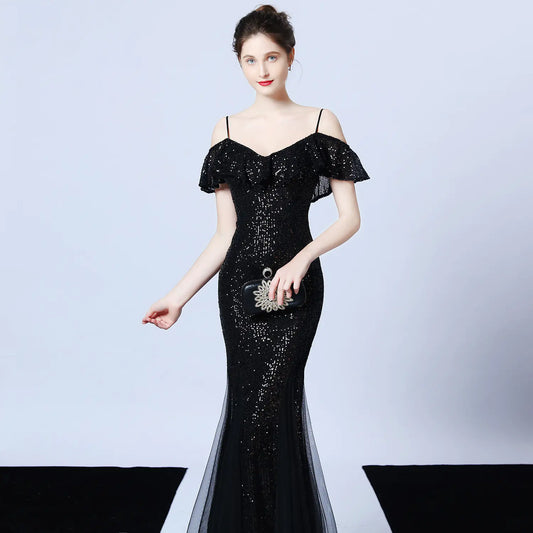 Elegant Tulle Beaded Mermaid Dress for Events