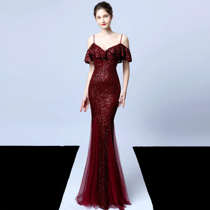 Elegant Tulle Beaded Mermaid Dress for Events