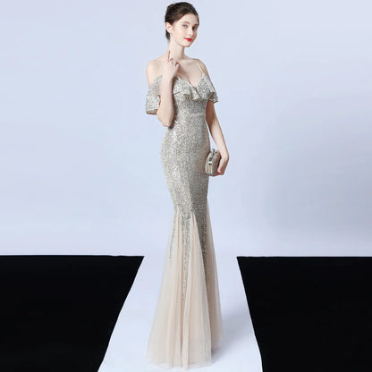 Elegant Tulle Beaded Mermaid Dress for Events