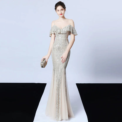 Elegant Tulle Beaded Mermaid Dress for Events