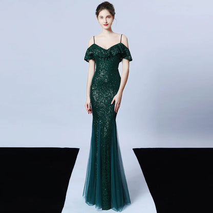 Elegant Tulle Beaded Mermaid Dress for Events